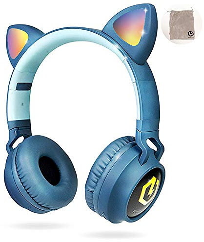 PowerLocus Auriculares Inalámbricos Bluetooth de Diadema para niños, Auditiva Límite de 85DB, Sonido Estéreo, con Micrófono, Micro SD, Plegable, Estuche Cascos para Movil, Tablet,PC