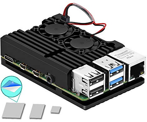 Armor Case for Raspberry Pi 4 - Metal Case with Dual Fan Aluminium Alloy, Pi 4 Heatsink