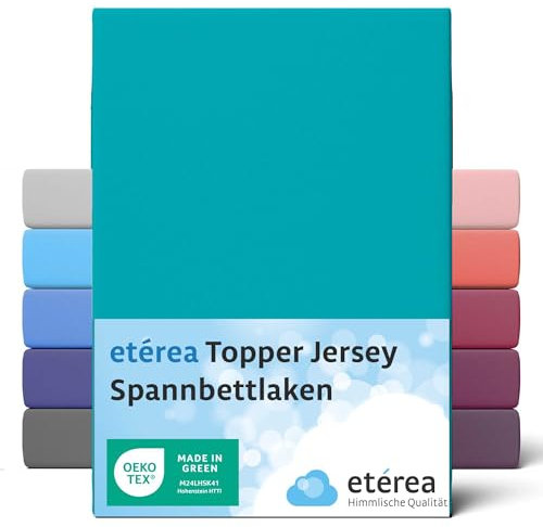 etérea Jersey Topper Spannbettlaken 140x200-160x200 cm Ocean für 5-10 cm Steghöhe 100% Baumwolle - Oekotex Spannbetttuch Matratzen Bett Bezug - Bettlaken 140x200cm - 160x200cm Türkis
