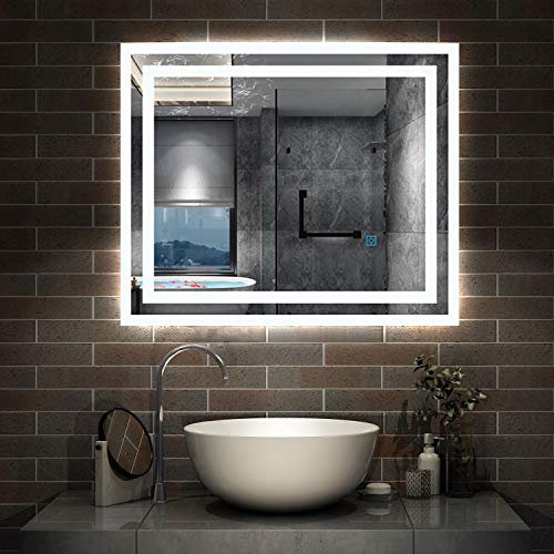 Aica Sanitär LED Spiegel klein 60×50cm Badspiegel mit Beleuchtung Lichtspiegel Badezimmerspiegel Wandspiegel Touch-Schalter IP44 Kaltweiß energiesparend