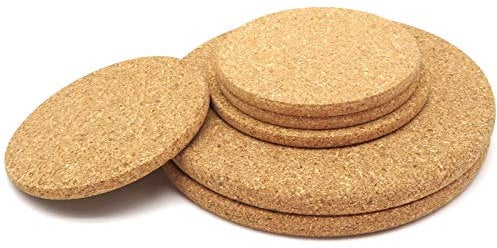 CKANDAY 6 Pack Natural Cork Coaster Absorbent Mat, 3 Sizes Heat Resistant Reusable Saucers for Pans Mugs Glasses Drinks Wine Glasses Cups Mugs Plants DIY Craft in Office Home Cottage, Round / Brown