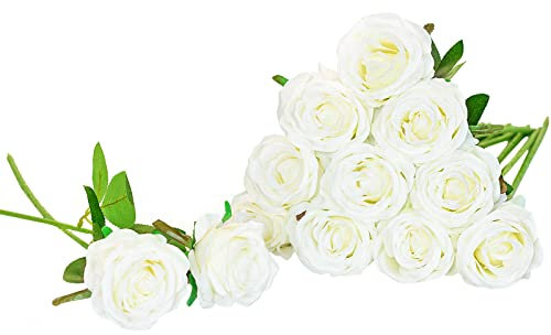 Floralsecret 12 Stück künstliche Seide Rose Blumenstrauß Kunstblumen Home Hochzeitsfeier Dekor (weiß)