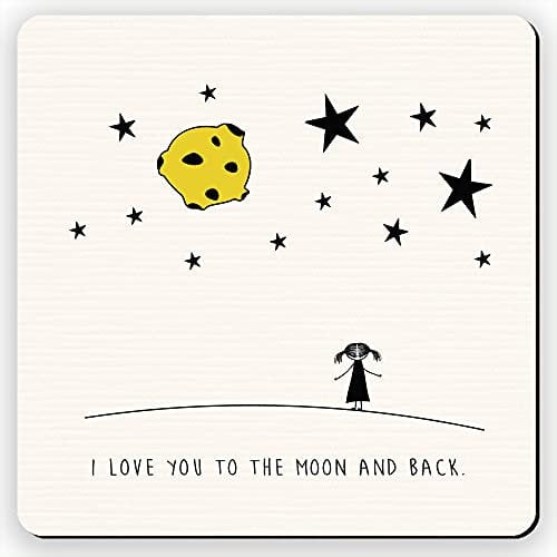 I Love You to the Moon and Back Square Wooden Coaster Friendship Love Gift for Best Friend Present for Loved One Size 9x9 cm / 3.5x3.5 inch