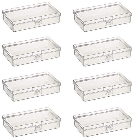 Goodma 8 Pieces Rectangular Empty Mini Clear Plastic Organizer Storage Box Containers with Hinged Lids for Small Items and Other Craft Projects (135 x 80 x 30 mm)
