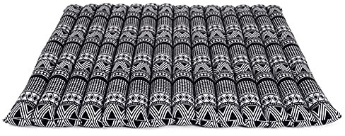 Leewadee Zabuton Rollbare Meditations-Matte Tragbare Sitzmatte Ökologisches Naturprodukt, Kapok, 70 x 70 cm, Schwarz Weiß