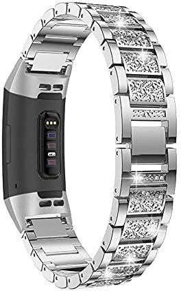 AISPORTS Kompatibel mit Fitbit Charge 3 Armband/Fitbit Charge 4 Armband für Frauen, Kristall Bling Glitzer Diamant Schmuck, Verstellbares Sportarmband Metallarmband Ersatzarmband für Fitbit Charge 3/4