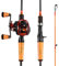 One Bass Angelrute und Angelrolle, Baitcast-Kombination mit SuperPolymer-Griff, Orange, 1,8 m – Linkshänder