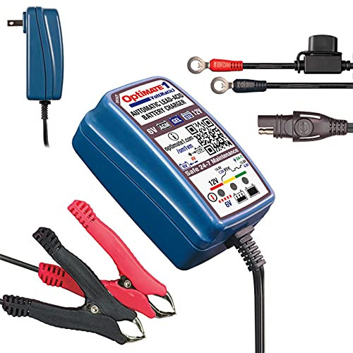 Tecmate Optimate 1 VoltMATIC, TM-401a, Série Bronze : 4 étapes 6 V/12 V (0,6 A), chargeur et mainteneur de batterie, bleu