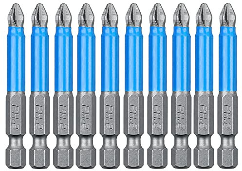 Saipor 10Stück 65mm kreuz Lang Schraubendreher Bit Set, PH2 Bit Magnetische Schlagschrauber Bits, 1/4 Sechskantschaft schrauber Bitsatz für Akkuschrauber