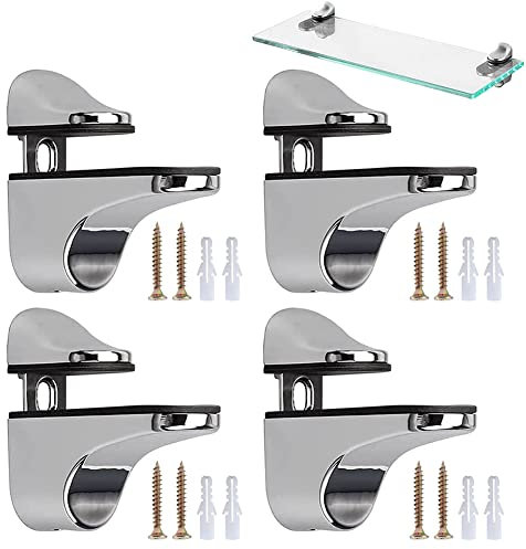 4 Pièces Support D'étagère en Verre Réglable, Supports Réglables pour Étagères en Verre, Pince de Support Verre Clamp, avec Accessoires, pour Panneaux de Verre et de Bois de 3 à 22 mm d'épaisseur