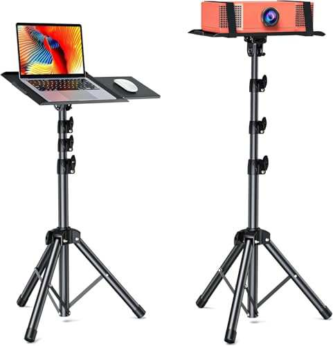 AMADA HOMEFURNISHING AMPS03 Trépied pliable multifonction pour ordinateur portable avec plateau de souris amovible, hauteur réglable de 63,5 à 160 cm, support de projecteur de film en plein air