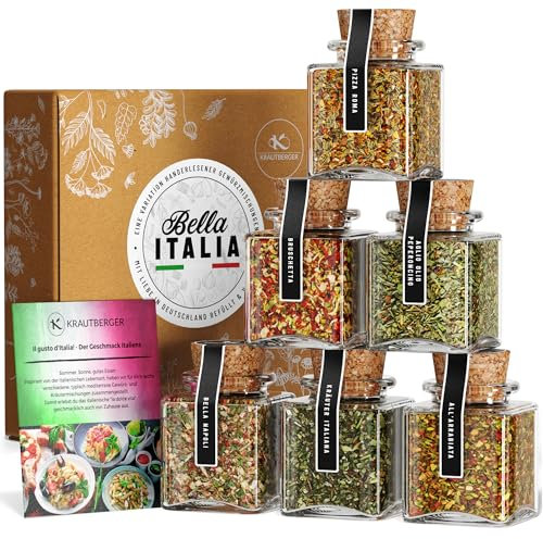 Krautberger BIO Italien Box Bella Italia I 6 italienische Kräuter & Gewürze Premium Box I Setet Italien Gewürzmischungen in Bio-Qualität + Rezepte