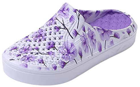 JOMIX Zuecos Mujer Chanclas Mujer Piscina Verano Sandalias con Plataforma Playa Mar Baño Ducha Zapatillas Casa Chanclas Transpirables con Estampado Floral, Violeta, 40 EU