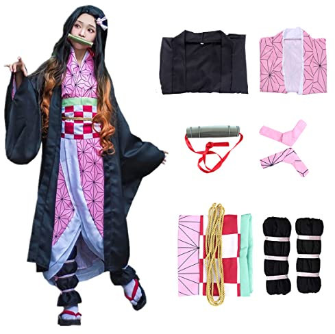 Amycute Nezuko Cosplay Kinder Erwachsene Demon Slayer Nezuko Kostüm Outfits Mädchen Frauen Halloween Verkleidung
