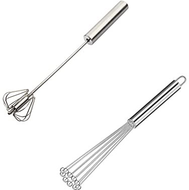 Naisfei Batidores giratorios, 2 Batidores De Huevos, 26 cm Batidor Manual Semiautomático Multifuncional De Acero Inoxidable, Batidor De Leche, Batidor Giratorio Para Utensilios De Cocina