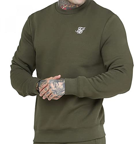 SikSilk Men's Essential Pullover Sweatshirt Khaki. S