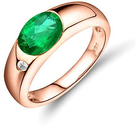 Lieson Anelli Donna Fidanzamento, Anello Oro Rosa 18K Semplice 1.05ct Smeraldo Ovale con Diamante Anello Oro Rosa Misura 15