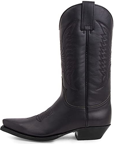 Crazynekos Moda uomo punta punta tacco alto ricamato durevole western lavoro cowboy stivali, Nero , 45 EU