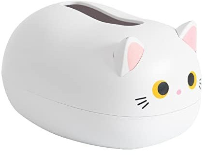 Caja De Pañuelos De Gato De Dibujos Animados, Caja De Pañuelos Faciales De Dibujos Animados De Plástico, Caja De Servilletas Encantadora, Caja Dispensadora De Pañuelos para Encimeras (White)