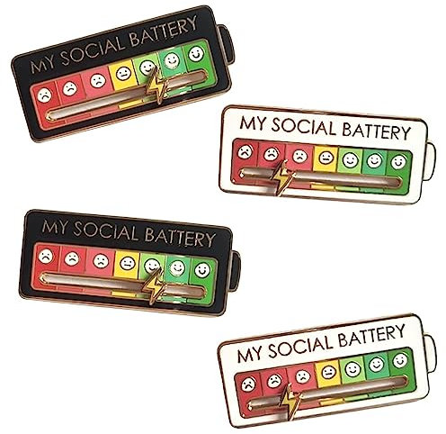 My Social Battery pin, Lustige Brosche für soziale Stimmung für 7 Tage, 2 Stück Brosche für soziale Batterie, lustige Pins, Schmuck, Dekoration, Anstecknadel (c - 4 Stück(2*Schwarz+2*Weiß))
