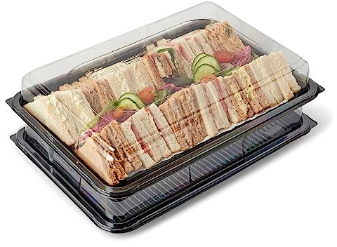 Sunrise Packaging 5 x Reusable Sandwich Trays with Lids | Recyclable Catering Trays Buffet Party BBQ Serving Platters | Cakes Sweets Treats Display Trays (Large (45cm x 31cm))