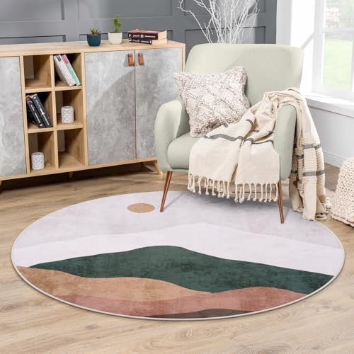 Sungea Abstrakter runder Teppich, schick, waschbar, rutschfest, für Berge, weich, niedriger Flor, kleiner Innenbereich, Überwurf, Teppiche für Schlafzimmer/Badezimmer/Waschküche/Kinderzimmer (grau)