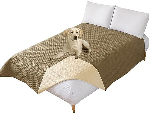 Thdsubb Bettdecke Für Hunde 100% wasserdichte Haustierdecken Hundedecke Matratzenschoner Für Haustier Tagesdecke (220x210cm,Weizenähre Kamel)