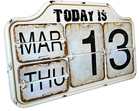 Kalender Metall Vintage - Wandkalender Metall Kalender, Schreibtischkalender Wandmontage Retro Kalender Perpetual Monat Kalender Shabby Chic Perpetual Für Home, 25x42x3,5cm