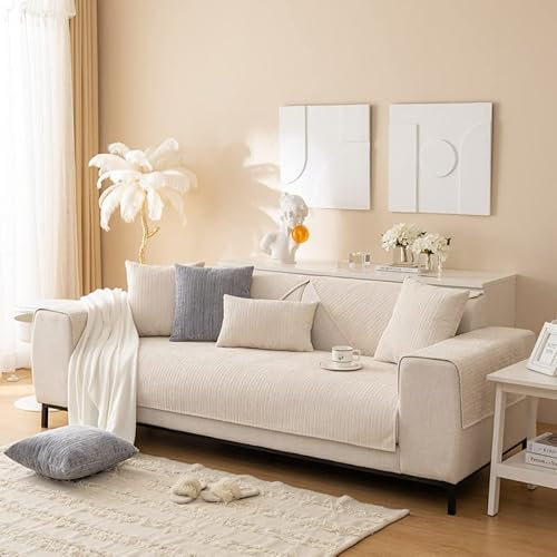 MINGPINHUIUS Sofabezug 1/2/3/4 Sitzer Sofa Überzug für L Form Sofa Couch Sessel Ecksofas,Weicher Samt Sofabezug L Form rutschfest Sofa Überwurf (Beige,90 x 160 cm)