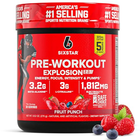Six Star Pre-Workout Powder for Men & Women, Fruit Punch (30 Servings) - Preworkout Explosion 2.0 Energy Powder Drink Mix with Beta-Alanine & Caffeine - Sports Nutrition Supplement Products