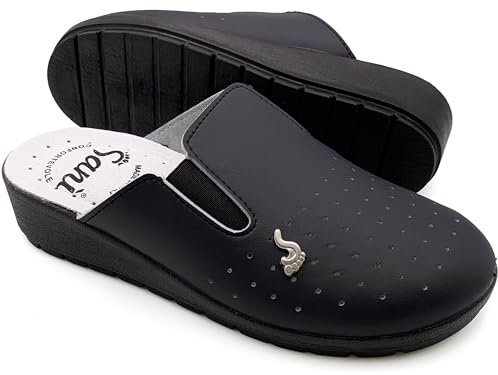 Chaussons sanitaires anatomiques pour femmes, chaussons en cuir véritable, chaussures orthopédiques avec élastique réglable, sabots fabriqués en Italie, bleu, 38 EU