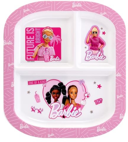 Zawadi Global Barbie 3 Section Reusable Childrens Kids Toddlers Divided Breakfast Lunch Dinner Plate