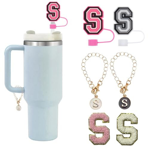 Kacuozx Stanley Cup Buchstaben-Charm-Zubehör, Silikon-Trinkhalm-Abdeckkappenaufsätze, selbstklebender Chenille-Buchstaben-Aufkleber, Anfangsbuchstaben-Anhänger für Stanley 76.2 cm, 1,2 l Trinkgläser,