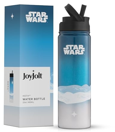 JoyJolt Star Wars Trinkflasche aus Edelstahl, 625 ml, mit Strohhalm-Deckel, BPA-frei, für Sport und Reisen, vakuumisolierte Wasserflasche, Destination Collection Hoth Flasche, Star Wars Geschenke