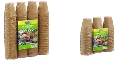 Dehner Anzuchttöpfe für Pflanzen, rund, Ø 6 cm, 96 Stück & Anzuchttöpfe für Pflanzen, Ø je 8 cm, Höhe 9 cm, 48 Stück, Zellulose