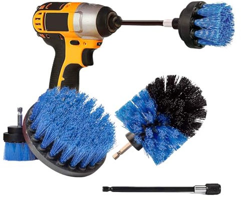 Cepillo Taladro Limpieza Kit, Cepillo para Taladro Eléctrico, Multifuncional Cepillos Taladro Suave para Limpiar Coche, Baño, Cocina, Azulejos,Sofá, Parrilla(4, Azul)