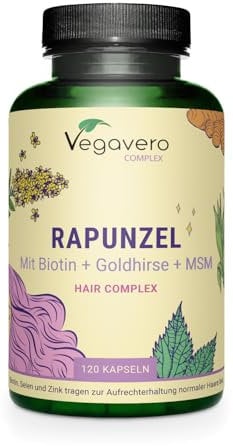 Rapunzel | Haar Vitamine mit MSM, Biotin, Zink, L-Cystein und Selen | Pflanzliche Powerextrakte: Goldhirse, Bambus & mehr | Haarkapseln | 120 Stück | Vegan | Vegavero®
