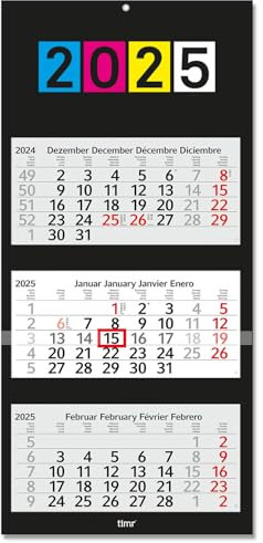 Timr 3-Monatskalender 2025 Schwarz I Wandkalender 3 Monate I 33 x 70 cm I mehrsprachig D/GB/F/ES I Jahresplaner mit Schieber I Mehrblatt-Kalender I Black elegant I tr256