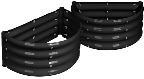 Harbour Housewares Raised Garden Bed - Anthracite - 60 x 30cm - Semi-Circle - Pack of 2 - Bottomless Galvanised Steel Metal Planter Box for Growing Outdoor Plants, Vegetables, Flowers and Herbs