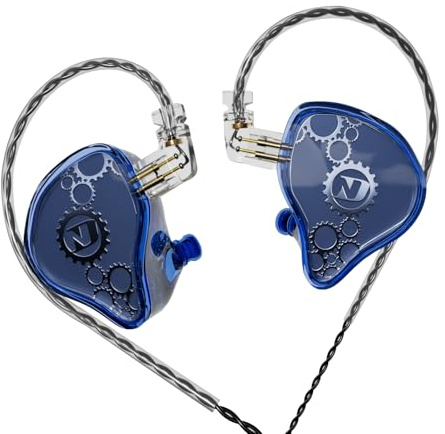 CCA ND Venus In-Ear Monitor Headphones, 10 mm, Double Magnetic Dynamic Driver, IEM Headphones, HiFi Gaming Earphones, 2-Pin Detachable Cable (without Microphone, Blue, 3.5mm Plug)