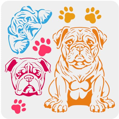 FINGERINSPIRE Schablone Für Das Malen Einer Britischen Bulldogge 30x30cm Zeichenschablone Für Einen Liegenden Sitzenden Hund Schablone Für Fußabdrücke Schablone Für Den Kopf Einer Bulldogge Schablone