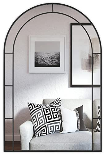 Muzilife Bogen Ganzkörperspiegel, 120 x 78 cm Wandspiegel mit Eisenrahmen, moderner gewölbter Spiegel mit mattem Metallrahmen für Schlafzimmer, Flur, Bad, Hängend oder an die Wand gelehnt, Schwarz