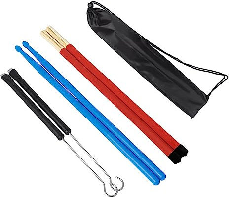 VICASKY Juego de Accesorios para Batería y Material Metálico con Cepillo de Alambre Mango Antideslizante Baquetas de Nailon y Bolsa de Almacenamiento para Músicos y Estudiantes