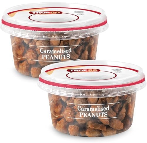 Tropgo Caramelised Peanuts 200g - Pack of 2 - Sweet Nuts in a Resealable and Recyclable Nut Tub - Wholesome Trail Mix with Fibre Protein and Essential Minerals - Healthy Nuts for All Ages