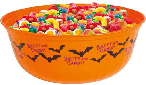 FIESTAS GUIRCA | Orange Bowl with Bats (27 cm) - Reusable Table Decoration for Halloween Parties and Celebrations - Ideal for Themed Events and Horror Parties - Orange