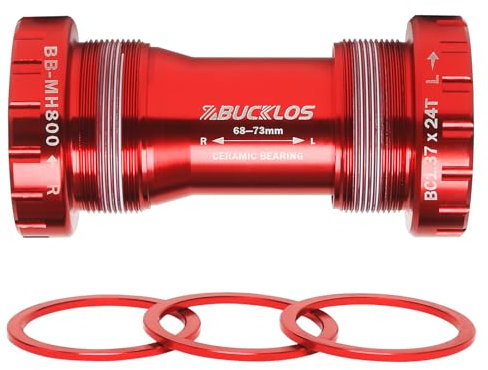 BUCKLOS BB-MH800 Gewinde-Tretlager BSA 68–73 mm, passend für Hollowtech II Spindel (schwarz/rot)