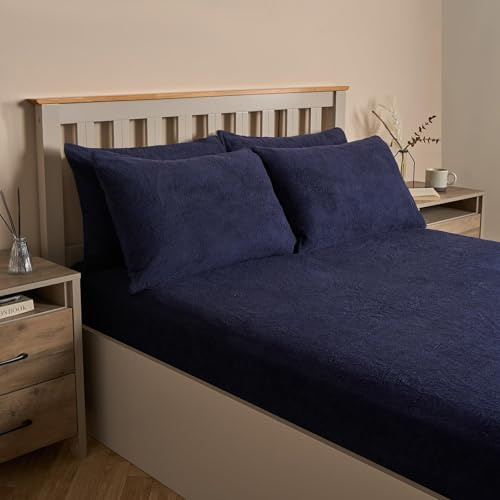 OHS Teddy Bear Pillowcases 4 Pack, Luxury Fluffy Pillow Covers, Side Sleeper Warm Cosy Soft Teddy Fleece Hotel Quality Thermal Pillowcases, Navy Blue