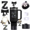 6pcs Black Stanley Cup Accessories Set, Bow Straw Topper for Stanley Cup 30oz 40oz, Including Straw Topper and Bow Silicone Boot, Stoppers Spill Proof, Handle Charm, Initials Sticker