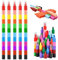Haoutdory 5 Stück Stapelbare Wachsmalstifte, 12 Farben Baustein Buntstifte Kinder, Mitbringsel Mitgebsel Kindergeburtstag Gastgeschenke Regenbogen Stift Kleine Geschenke für Kinder (12 Farben in 1)