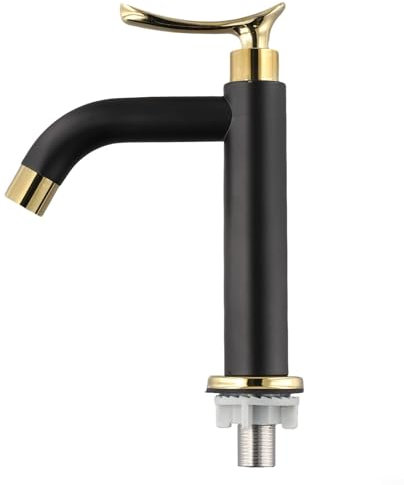 BlissfulAbode Robinet de lavabo de salle de bain noir doré robinet d'eau froide simple en acier inoxydable 304 mitigeur de lavabo à poignée unique (court)